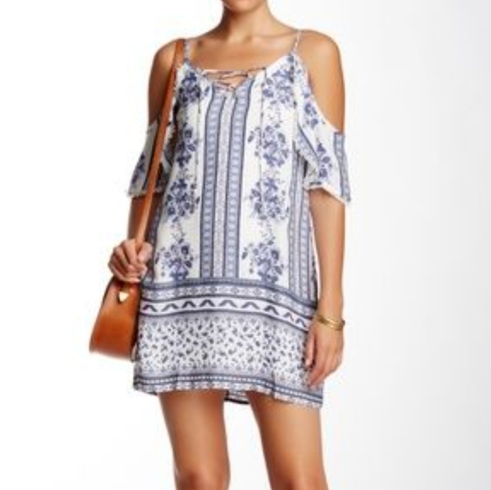Society Girl Cold Shoulder Blue Large Mini Dress